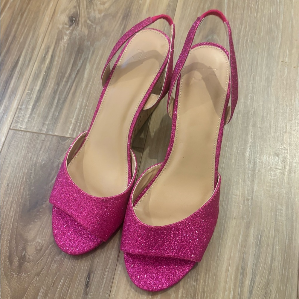 Elegant Fuchsia Glitter Slingback Wedges